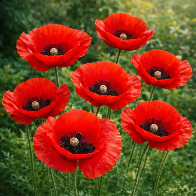 Pavot tulipe Papaver glaucum en fleur rouge vif au jardin naturel