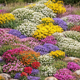 mélange fleurs vivaces rocaille graines couvre-sol jardin sec floraison