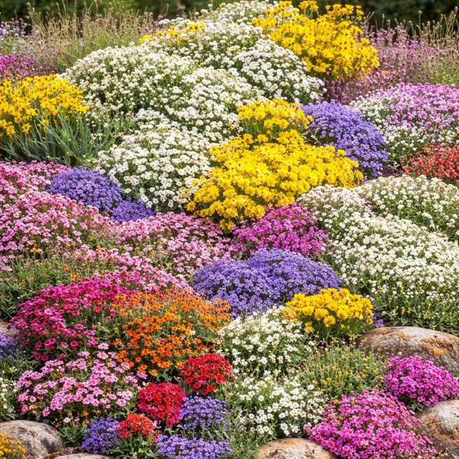mélange fleurs vivaces rocaille graines couvre-sol jardin sec floraison