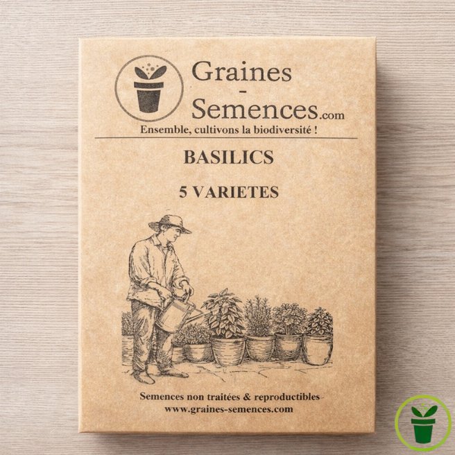 Pack de graines de basilic 5 variétés aromatiques à semer grand vert citron pourpre grec cannelle