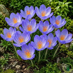 Crocus speciosuss bleu-violet en fleur, crocus d'automne au jardin 