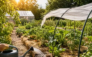 Voile d'ombrage protégeant un potager en période de canicule