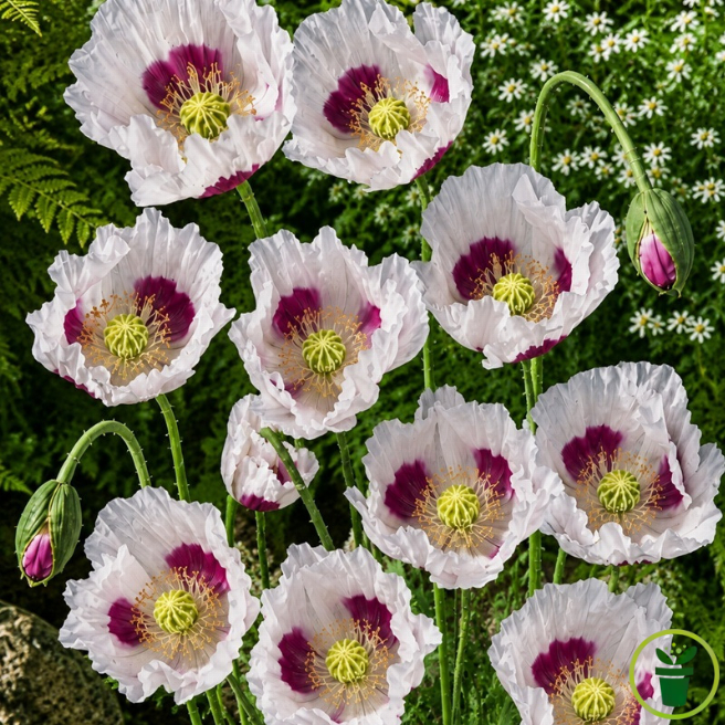 Fleurs roses de pavot Breadseed Papaver somniferum en pleine terre