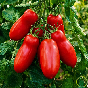 Graines de tomate San Marzano allongée sur fond potager
