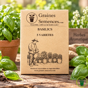 Pack de graines de basilic 5 variétés aromatiques à semer grand vert citron pourpre grec cannelle