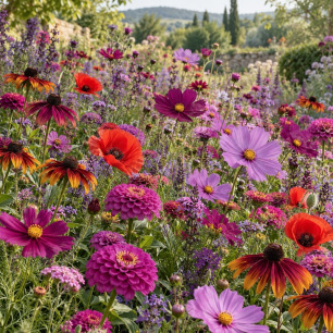 Mélange de fleurs Passion Pourpre, massif de prairie fleurie pourpre