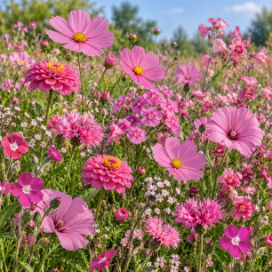 Mélange de fleurs La Vie en Rose, prairie fleurie aux tons roses