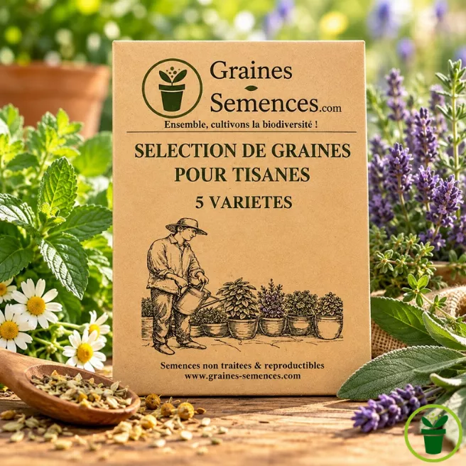Pack de graines pour tisanes : menthe, camomille, mélisse, thym et valériane