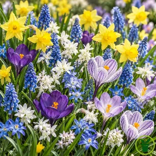 Mélange de 40 bulbes mellifères : crocus et muscaris butinés par une abeille