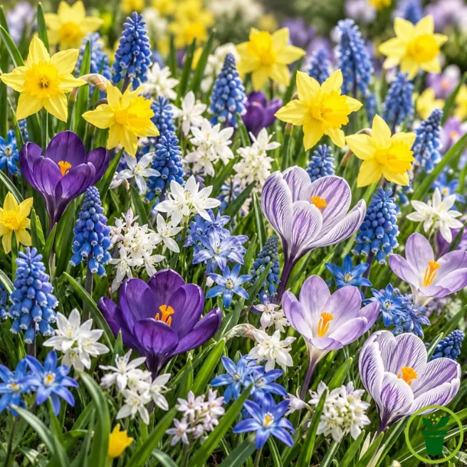 Mélange de 40 bulbes mellifères : crocus et muscaris butinés par une abeille